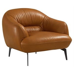Bowery Hill Upholstery Chair with Sloped Arms in Cognac Brown Leather