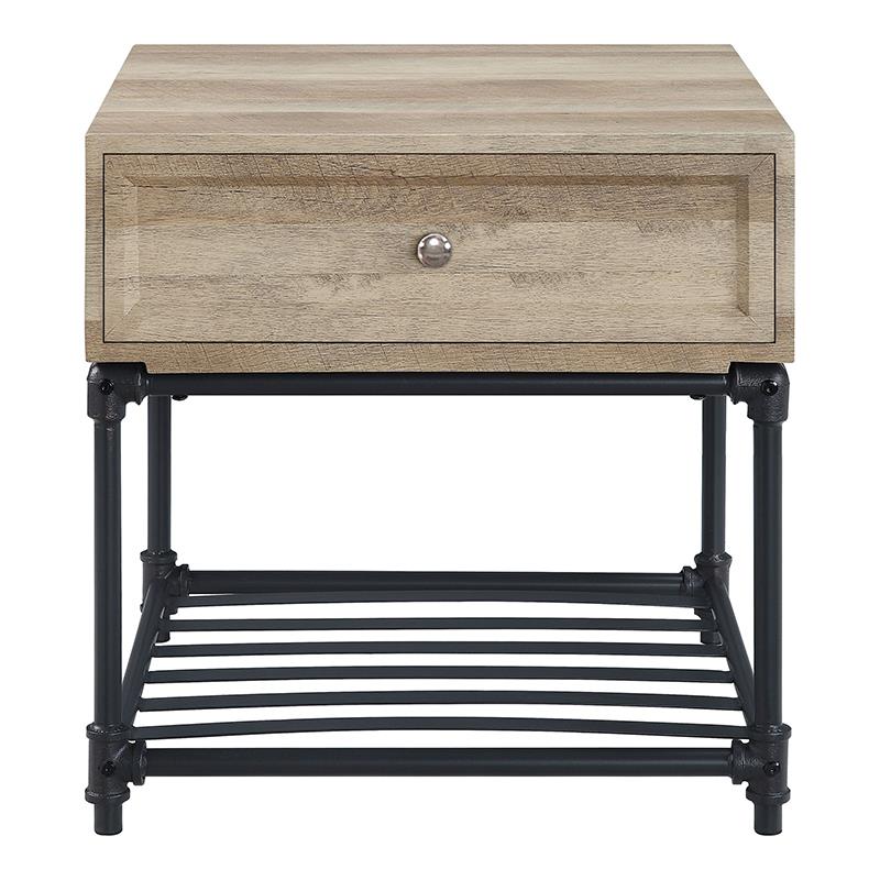 Bowery Hill 1-Drawer Square End Table Wood Oak Sandy Black