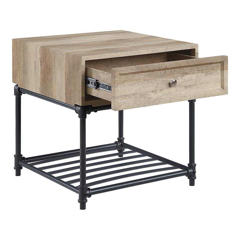 Bowery Hill 1-Drawer Square End Table Wood Oak Sandy Black
