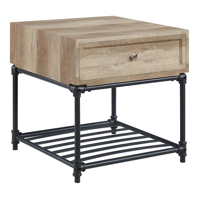 Bowery Hill 1-Drawer Square End Table Wood Oak Sandy Black