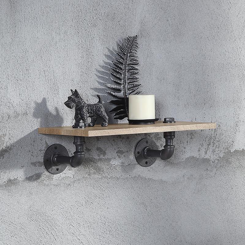 Bowery Hill Wooden Wall Rack with 1 Shelf Oak Sandy Black Industrial Design