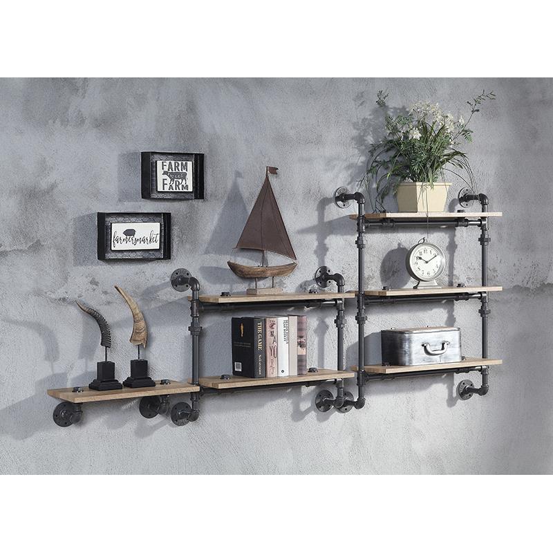 Bowery Hill Wooden Wall Rack with 1 Shelf Oak Sandy Black Industrial Design