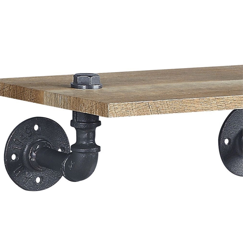 Bowery Hill Wooden Wall Rack with 1 Shelf Oak Sandy Black Industrial Design