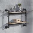 Bowery Hill Wall Rack with 2 Wooden Shelves Oak Sandy Black Industrial Style