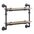 Bowery Hill Wall Rack with 2 Wooden Shelves Oak Sandy Black Industrial Style