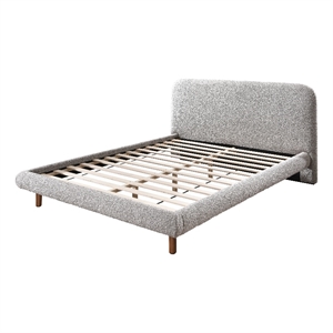 Bowery Hill Boucle Fabric Queen Bed in Gray with Curved Headboard