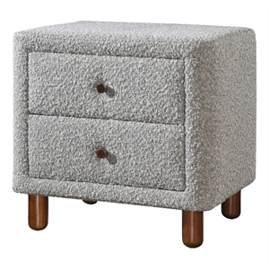 Bowery Hill Boucle Fabric Nightstand in Gray with 2 Drawers