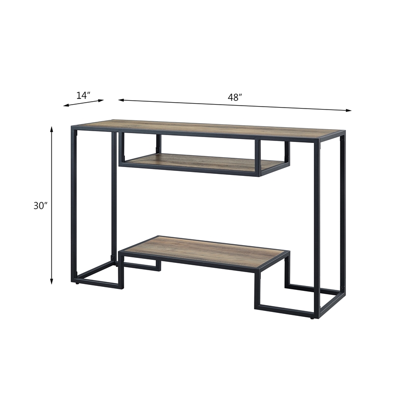 Bowery Hill Wooden Console Table in Rustic Oak and Black Finish