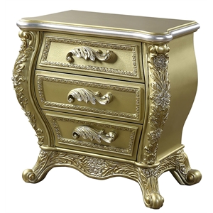 Bowery Hill Cabriole Wooden 3-Drawer Nightstand in Gold with Felt-Lined Drawers