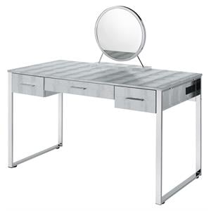 Bowery Hill Vanity Set with USB Port and Mirror in White and Chrome Metal