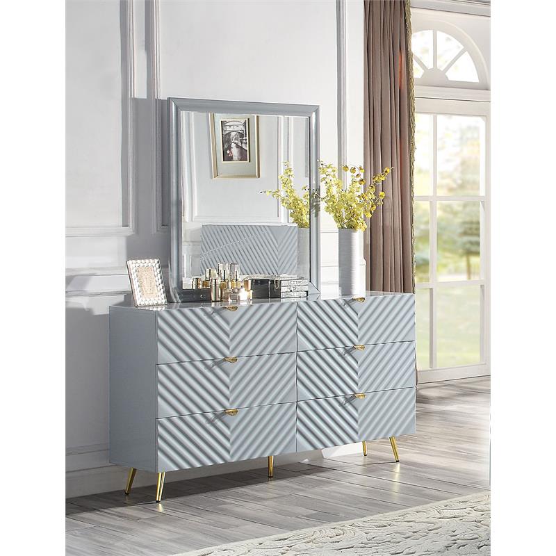Bowery Hill Rectangle Wooden Frame Mirror in Gray High Gloss