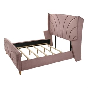 Bowery Hill Eastern King Tufted Velvet Upholstered Bed with Wood Legs in Pink