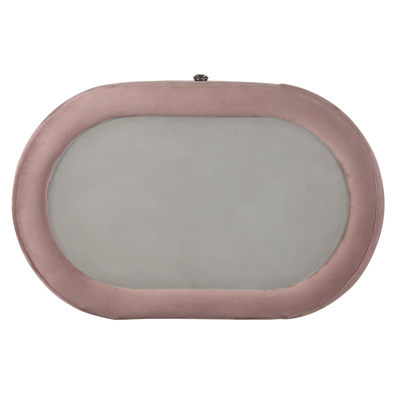 Bowery Hill 2-Drawer Velvet Upholstered Nightstand with Mirror Top in Pink