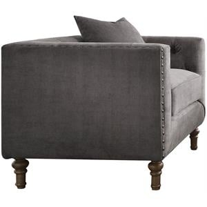 Bowery Hill Sidonia Chair in Gray Velvet with 1 Pillow and Tufted Back