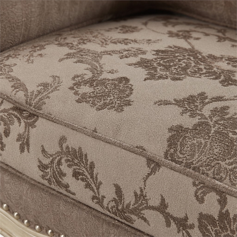 Bowery Hill Ragenardus Chair in Gray Fabric with Antique White Finish