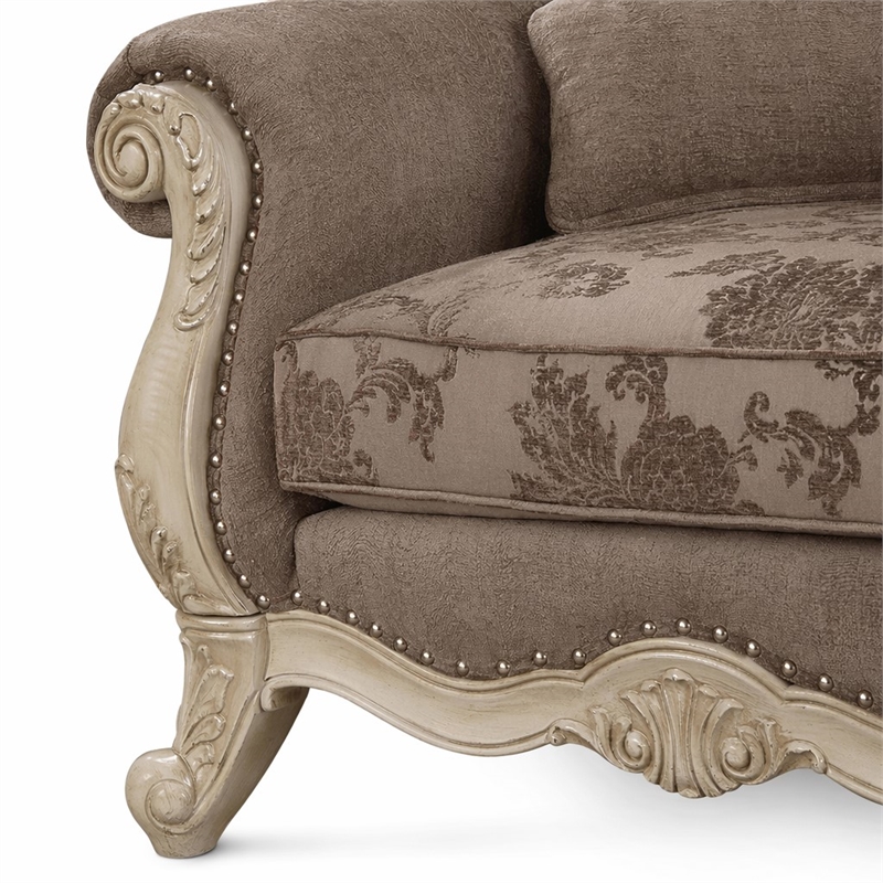 Bowery Hill Ragenardus Chair in Gray Fabric with Antique White Finish
