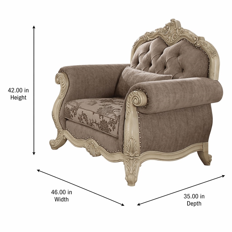 Bowery Hill Ragenardus Chair in Gray Fabric with Antique White Finish