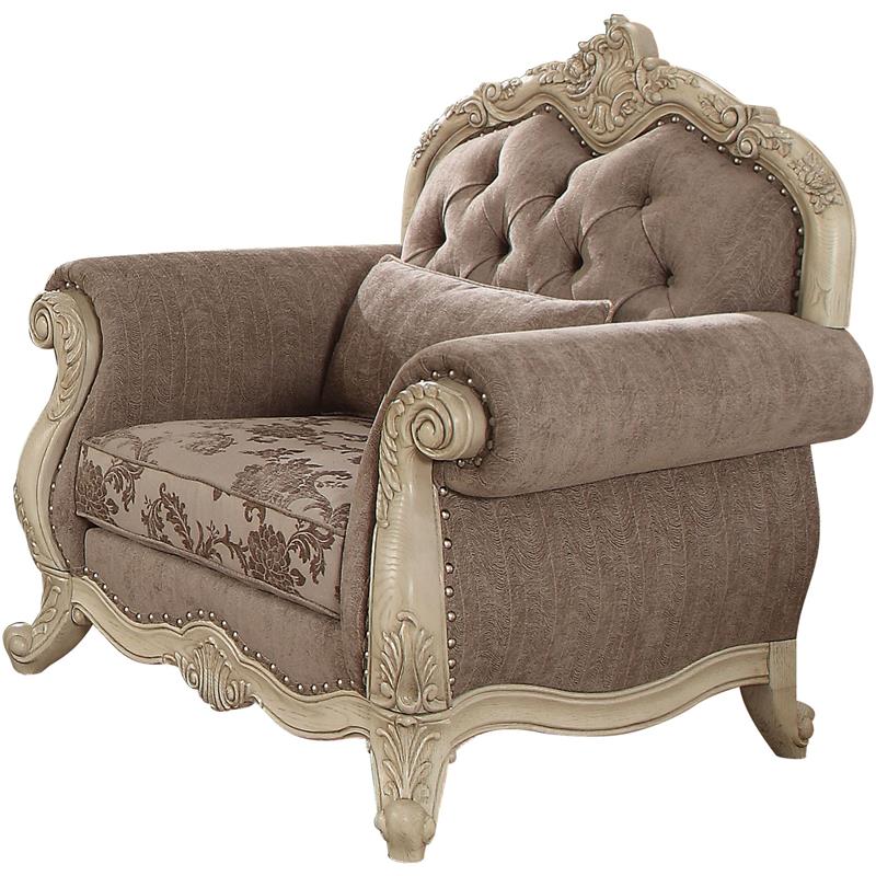 Bowery Hill Ragenardus Chair in Gray Fabric with Antique White Finish