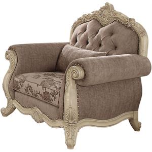Bowery Hill Ragenardus Chair in Gray Fabric with Antique White Finish