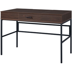 Bowery Hill Wooden Writing Desk with USB Port and Storage in Oak and Black