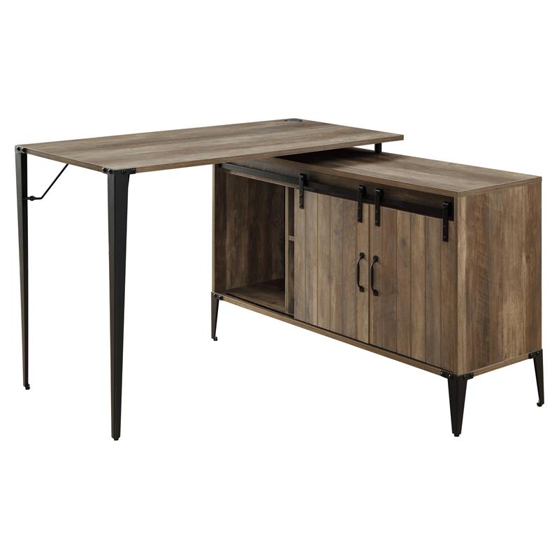 Bowery Hill Wooden Writing Desk with Storage in Rustic Oak and Black