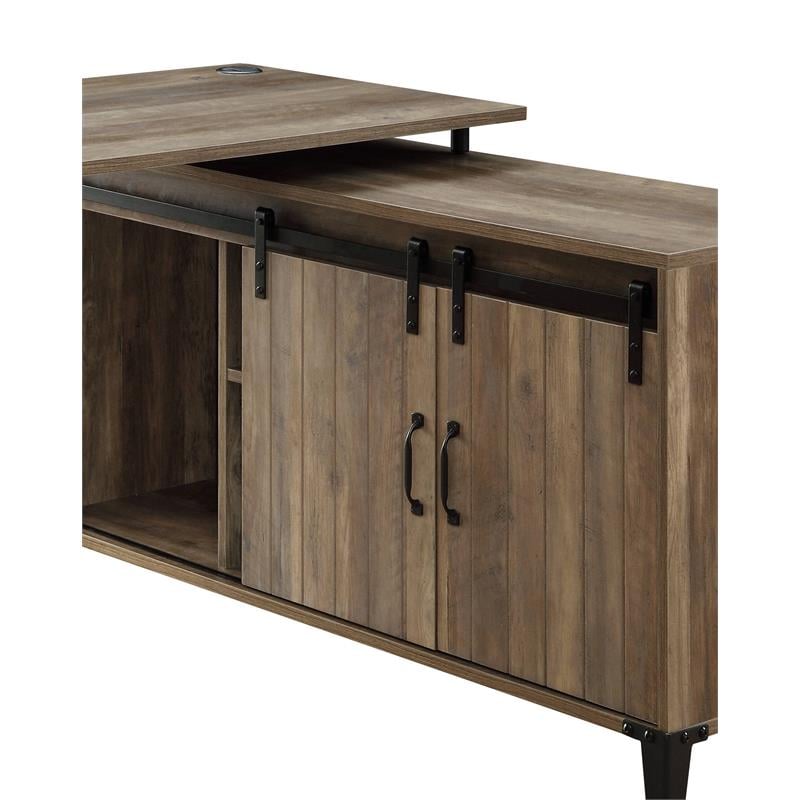 Bowery Hill Wooden Writing Desk with Storage in Rustic Oak and Black