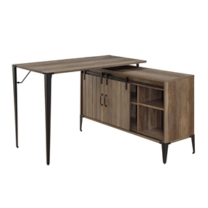 Bowery Hill Wooden Writing Desk with Storage in Rustic Oak and Black