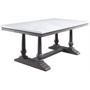 Bowery Hill Rectangular Marble Top Trestle Dining Table in White