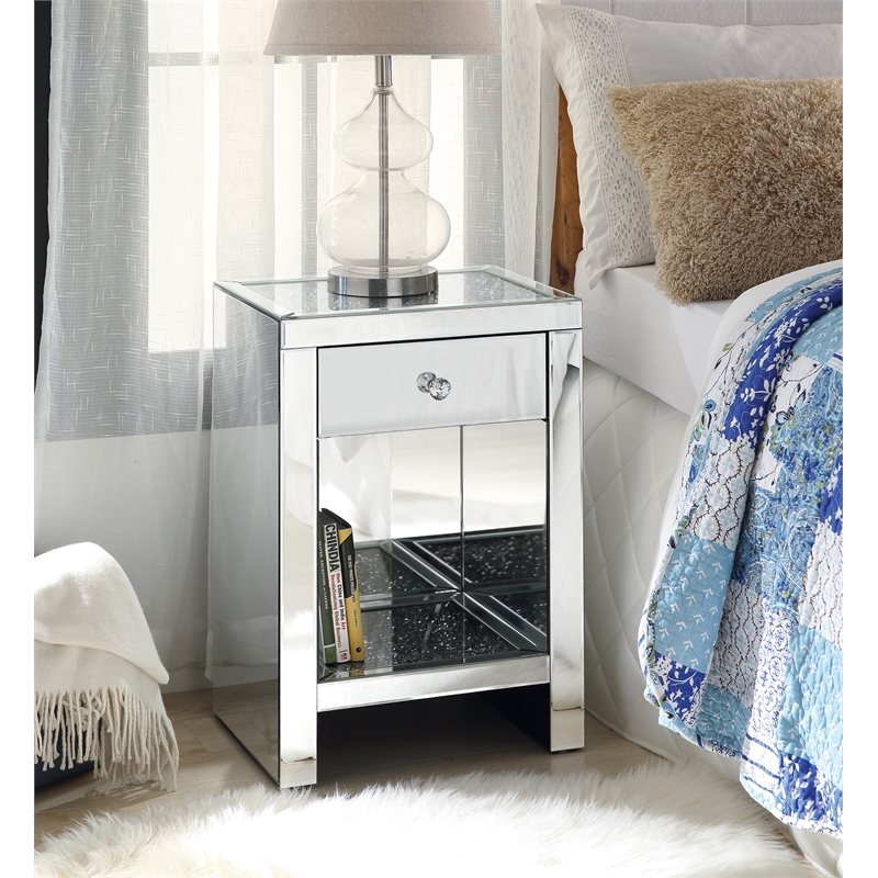 Bowery Hill 1-Drawer Accent Table with Faux Diamonds and Mirror Finish