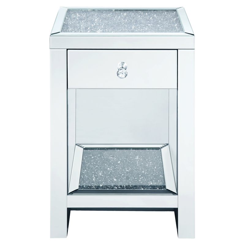 Bowery Hill 1-Drawer Accent Table with Faux Diamonds and Mirror Finish