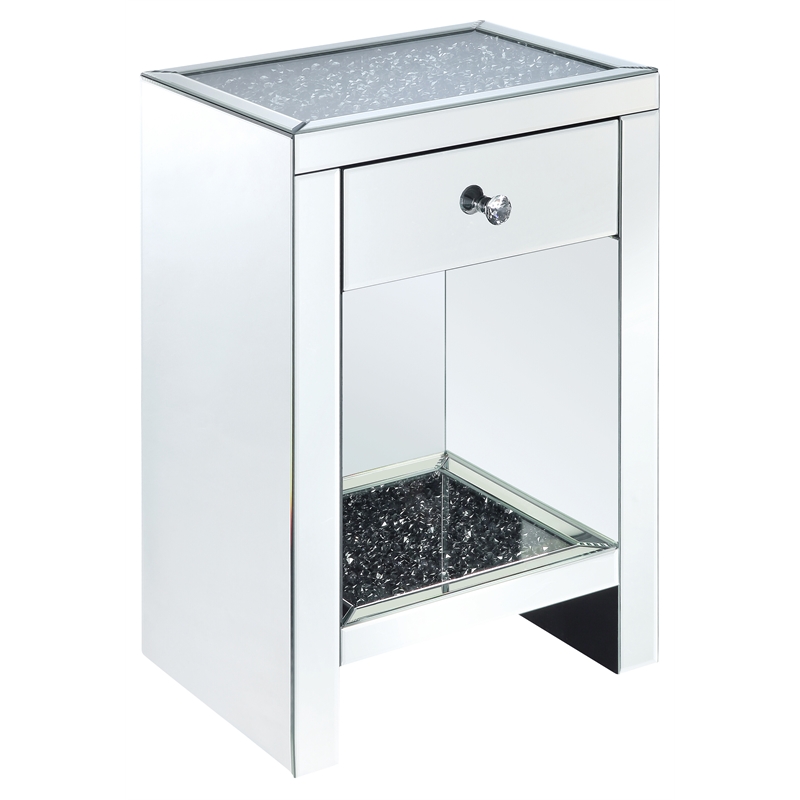 Bowery Hill 1-Drawer Accent Table with Faux Diamonds and Mirror Finish