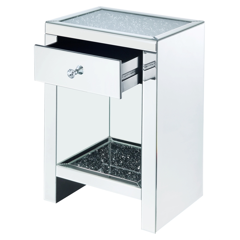 Bowery Hill 1-Drawer Accent Table with Faux Diamonds and Mirror Finish