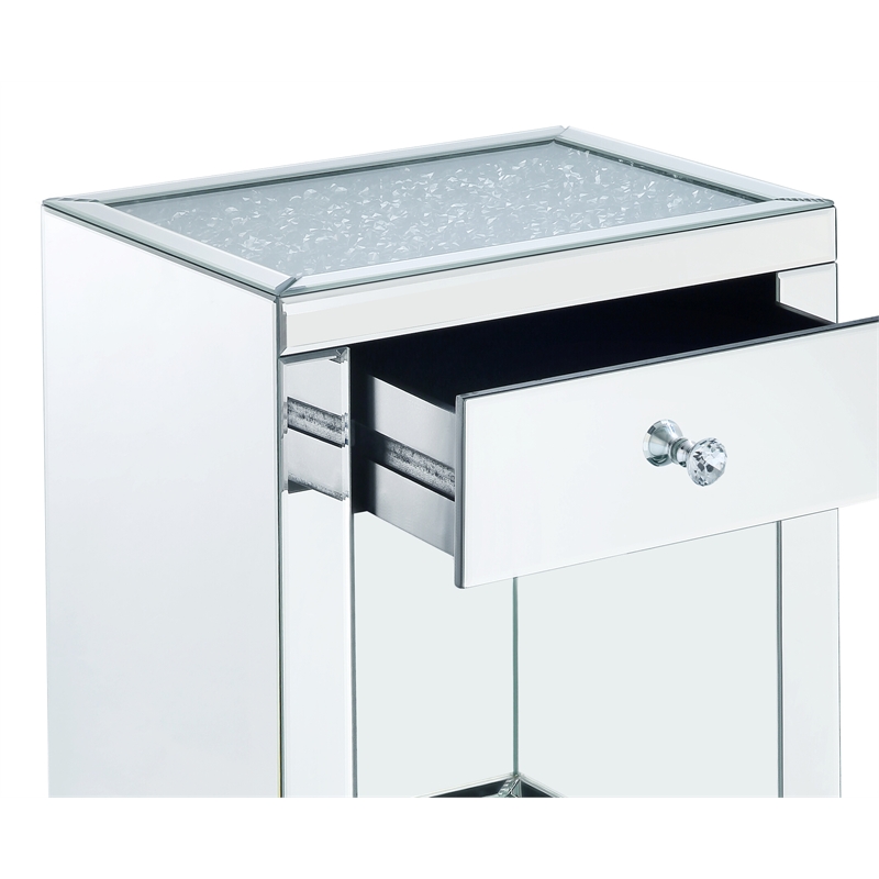 Bowery Hill 1-Drawer Accent Table with Faux Diamonds and Mirror Finish