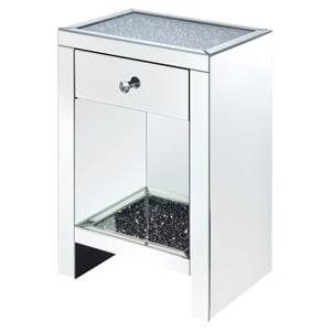 Bowery Hill 1-Drawer Accent Table with Faux Diamonds and Mirror Finish