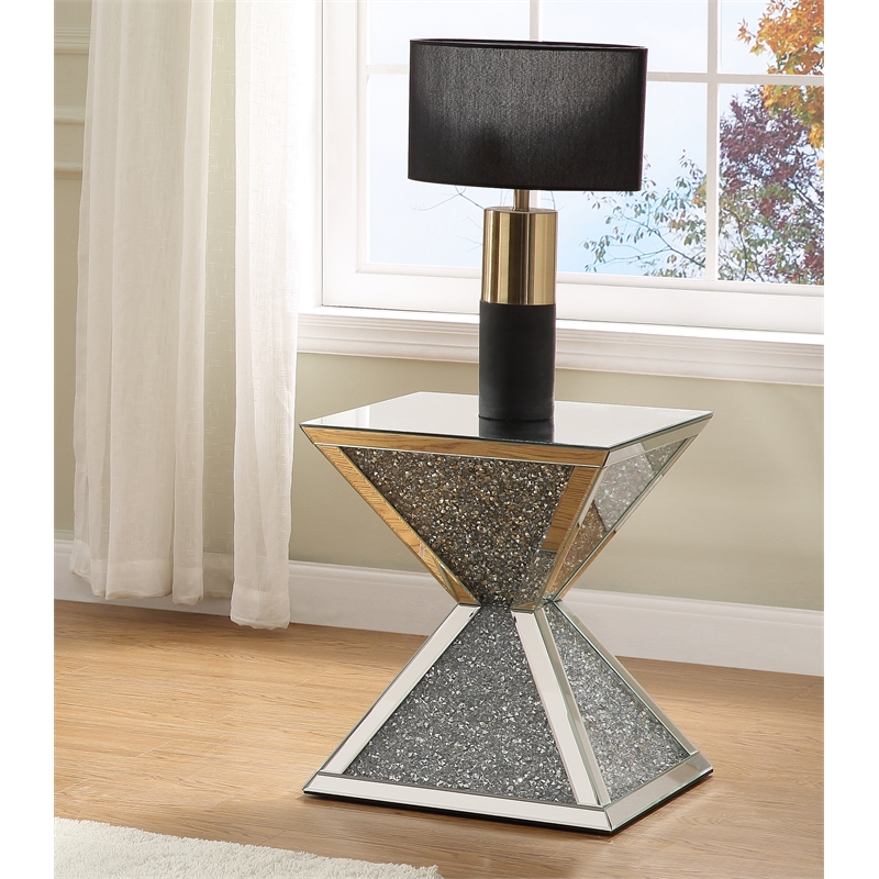 Bowery Hill Square End Table with Faux Diamonds and Mirror Finish