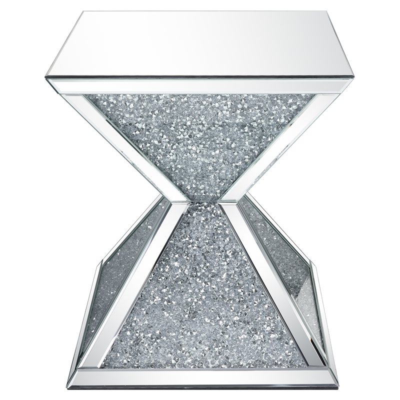 Bowery Hill Square End Table with Faux Diamonds and Mirror Finish