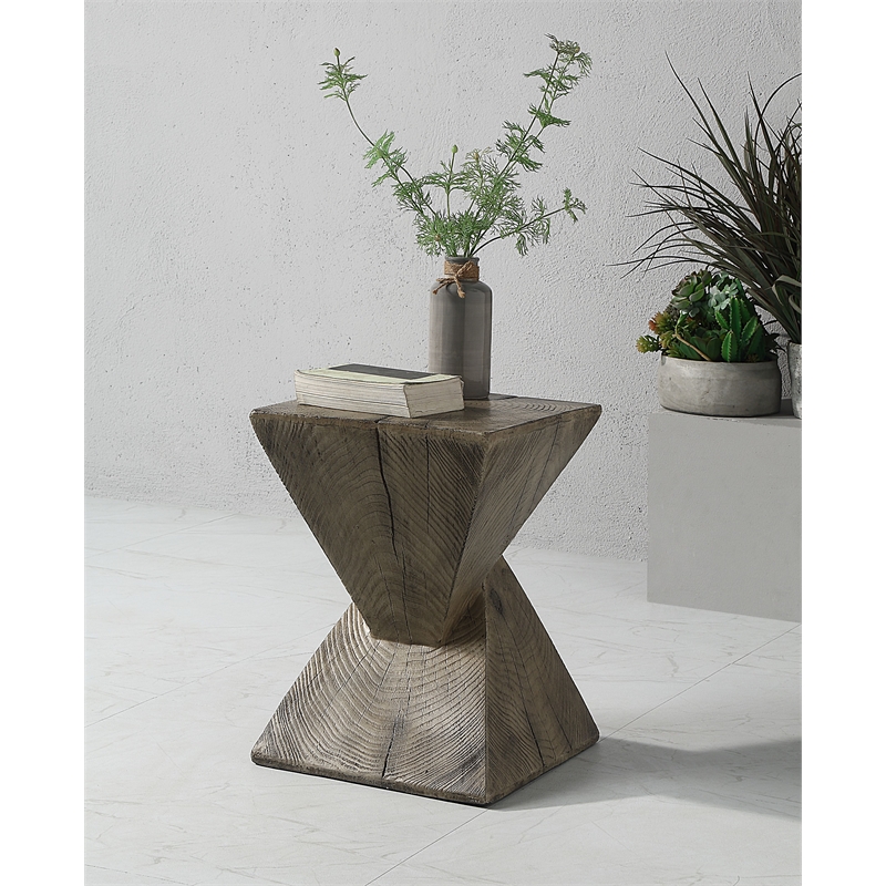 Bowery Hill Cement Accent Table in Weathered Oak Finish