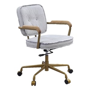 Bowery Hill Office Chair with Wooden Arm in Vintage White Leather