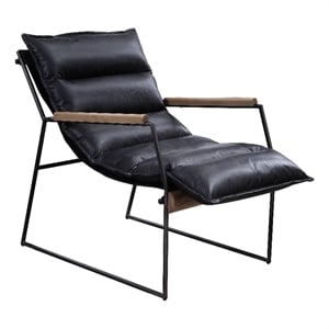 Bowery Hill Leather Upholstered Accent Chair in Distress Espresso