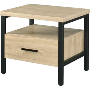 Bowery Hill Wooden Accent Table with Storage in Oak and Black