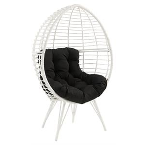 Bowery Hill Glazed Wicker Teardrop Patio Lounge Chair in Black and White