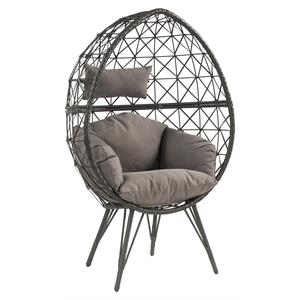 Bowery Hill Wicker Teardrop Patio Lounge Chair in Light Gray and Black