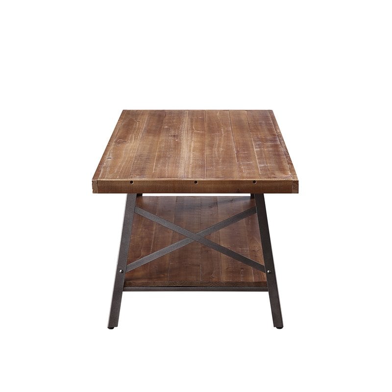 Bowery Hill Rectangular Wooden Coffee Table in Weathered Oak and Sandy Black