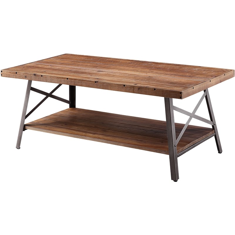 Bowery Hill Rectangular Wooden Coffee Table in Weathered Oak and Sandy Black