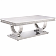 Bowery Hill Coffee Table with Faux Marble Top in White and Silver Finish