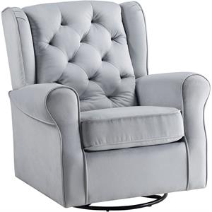Bowery Hill Swivel Chair with Glider and Nail-Head Accent in Gray Fabric