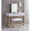 Bowery Hill Glam Rectangle Mirror with Lighting in White Wood Frame