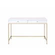 Bowery Hill Writing Desk with White Gloss Finish and Gold Metal Base