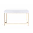 Bowery Hill Writing Desk with White Gloss Finish and Gold Metal Base