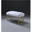 Bowery Hill Faux Fur Bench with Metal Sled Base in White and Gold
